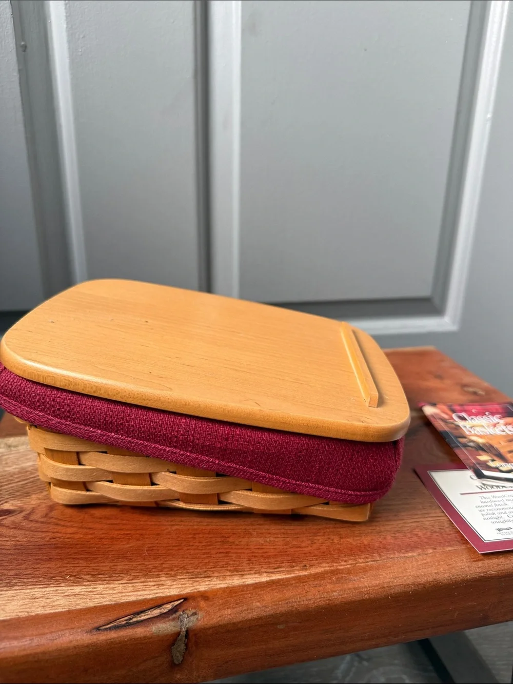 Longaberger Natural Wood Basket with Burgundy Trim